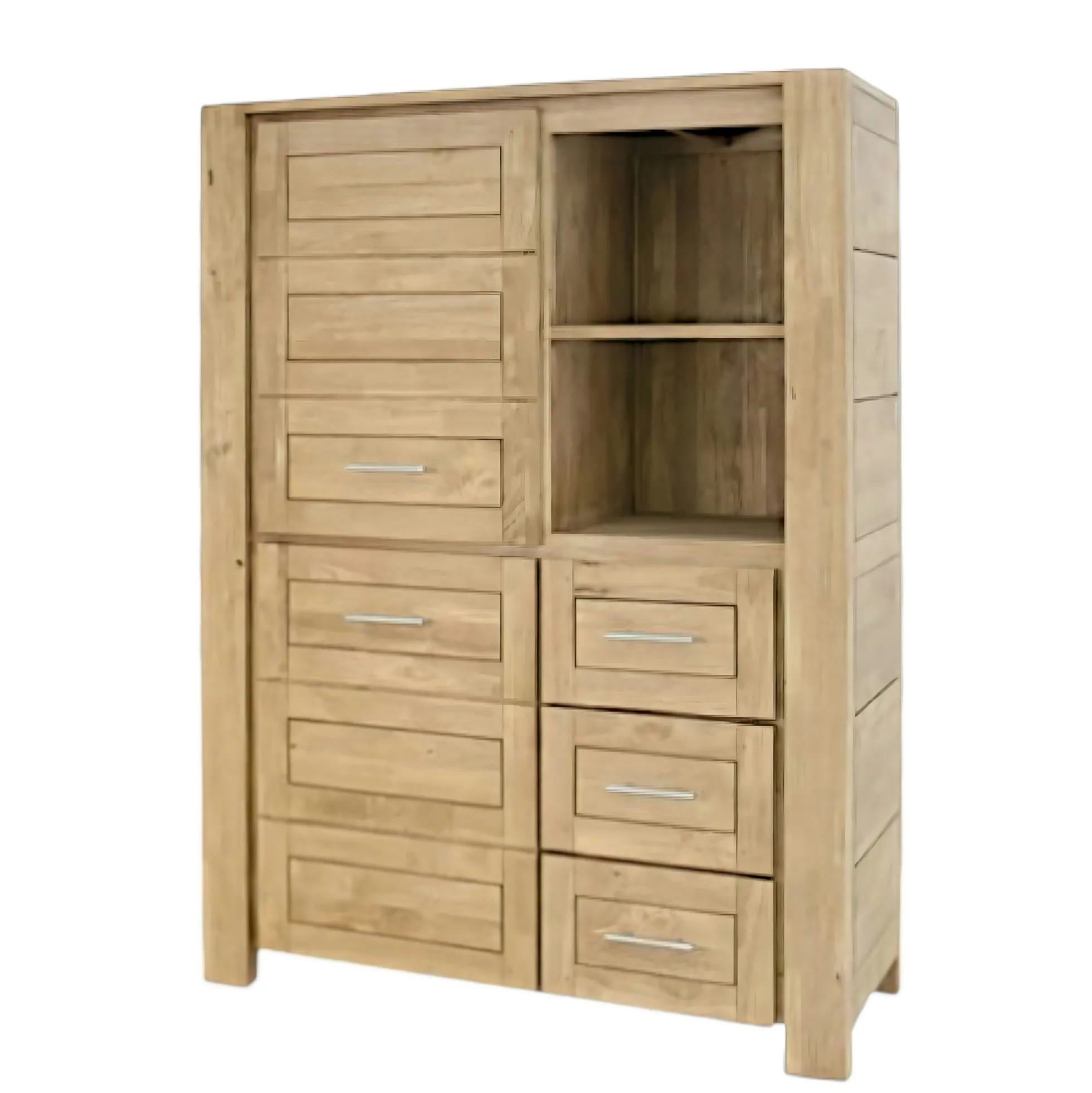 Buffet haut / Bibliothèque Hévéa 2 portes, 3 tiroirs, 2 niches 120x45x162cm ATTAN