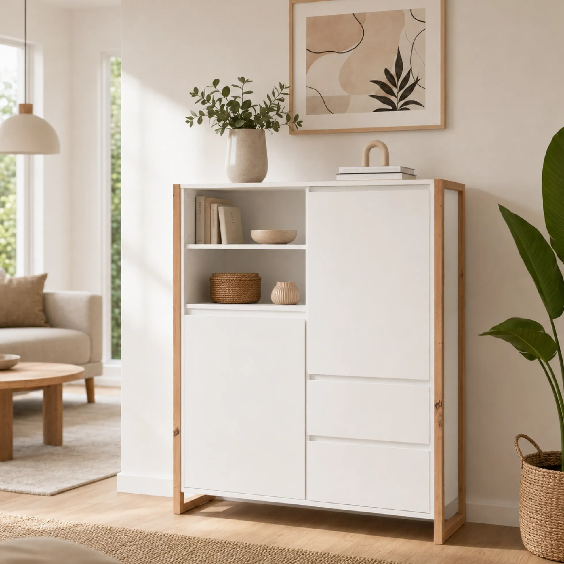 Buffet haut blanc 2 portes 2 tiroirs ALVA