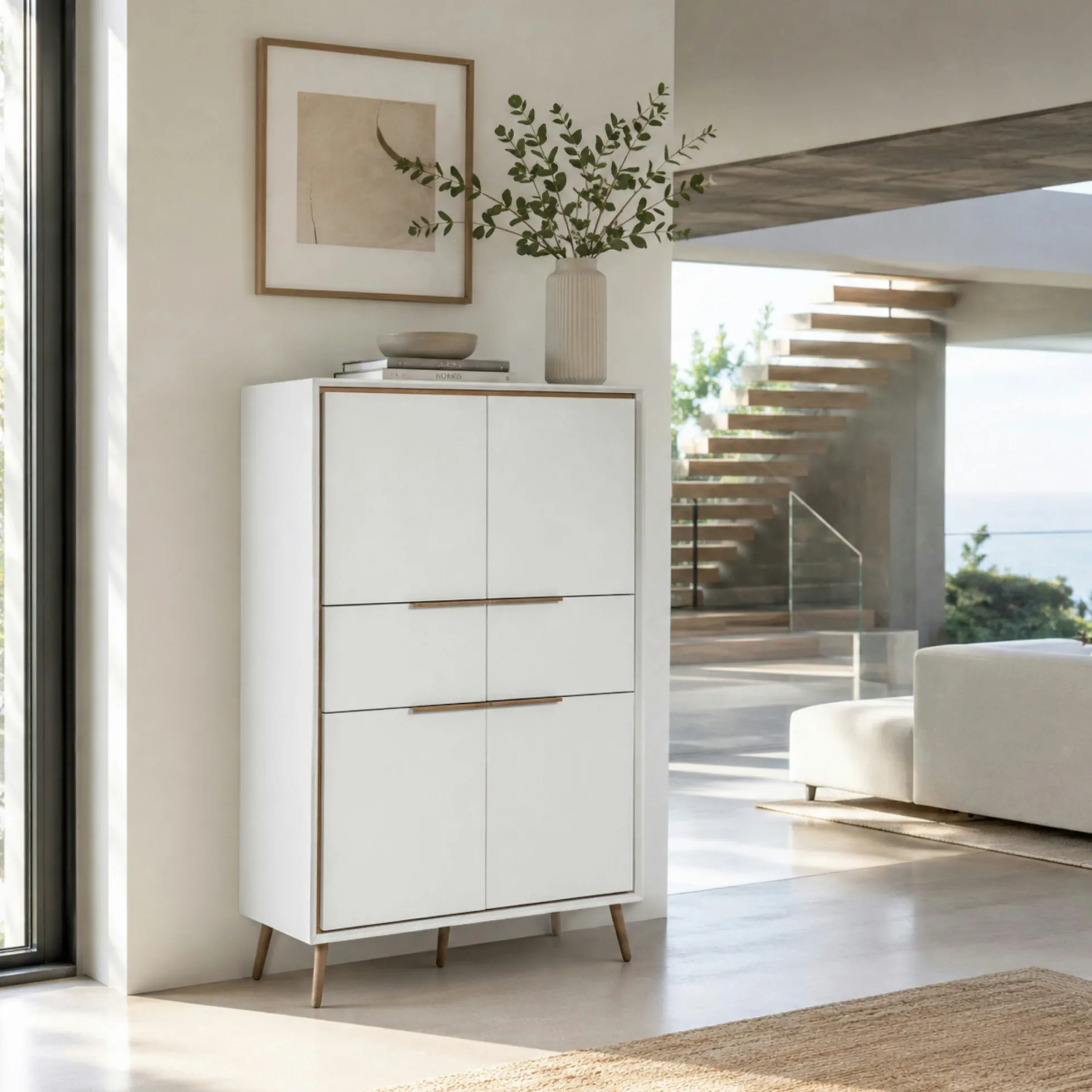 Buffet haut blanc 4 portes 2 tiroirs AVIO