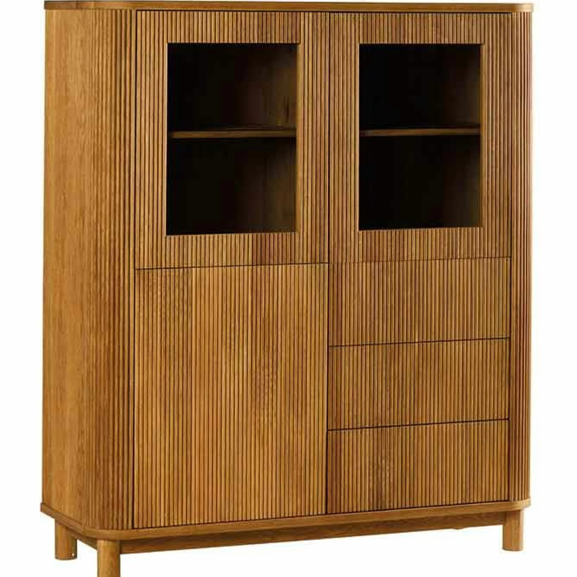 Buffet haut chêne rainuré 2 portes vitrées IENA