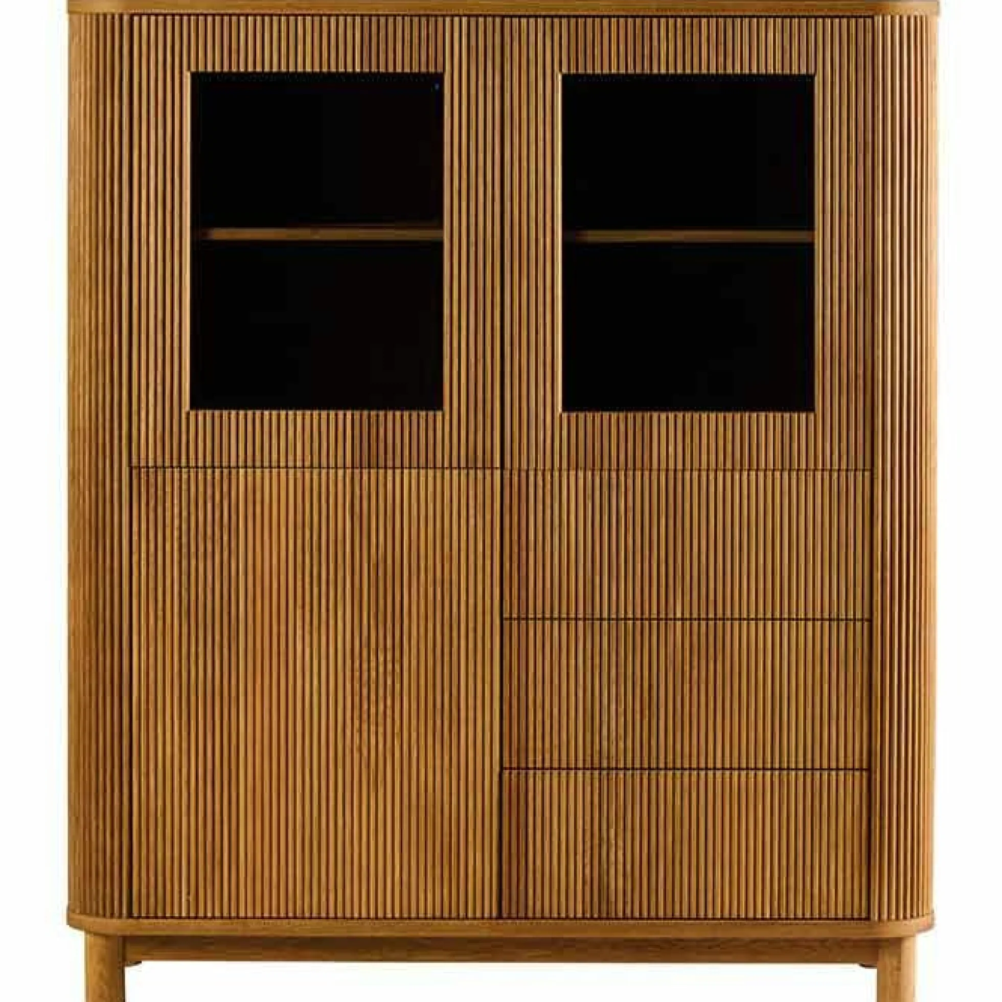 Buffet haut chêne rainuré 2 portes vitrées IENA