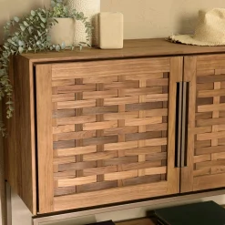 Buffet haut 105,5 cm 2 portes en teck recyclé sur pied SWING