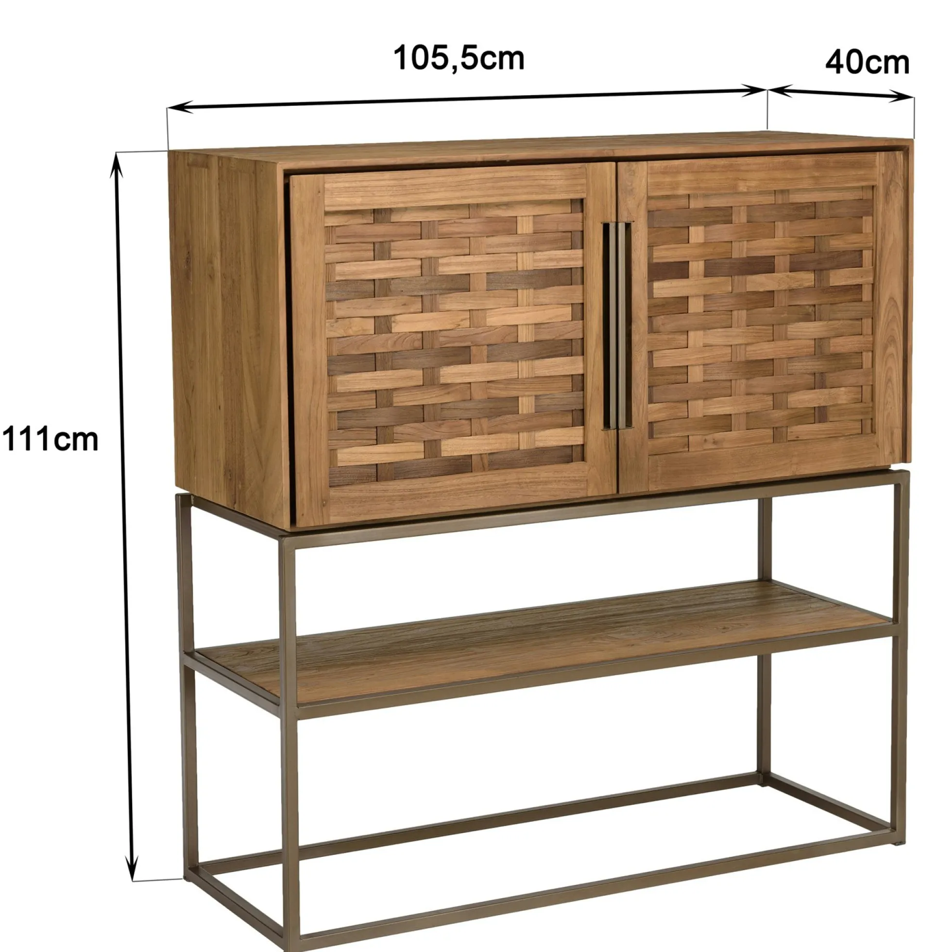 Buffet haut 105,5 cm 2 portes en teck recyclé sur pied SWING