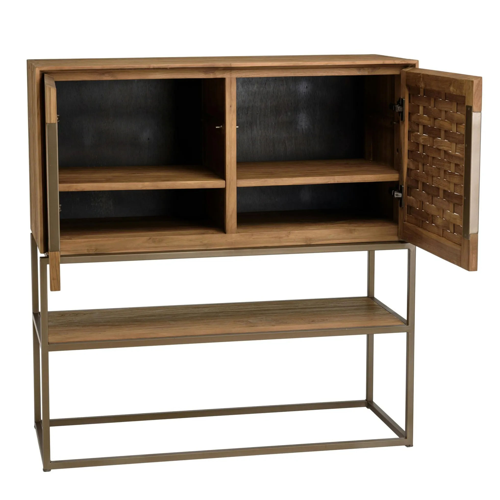 Buffet haut 105,5 cm 2 portes en teck recyclé sur pied SWING