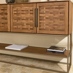 Buffet haut 205,5 cm 4 portes en teck recyclé sur pied SWING