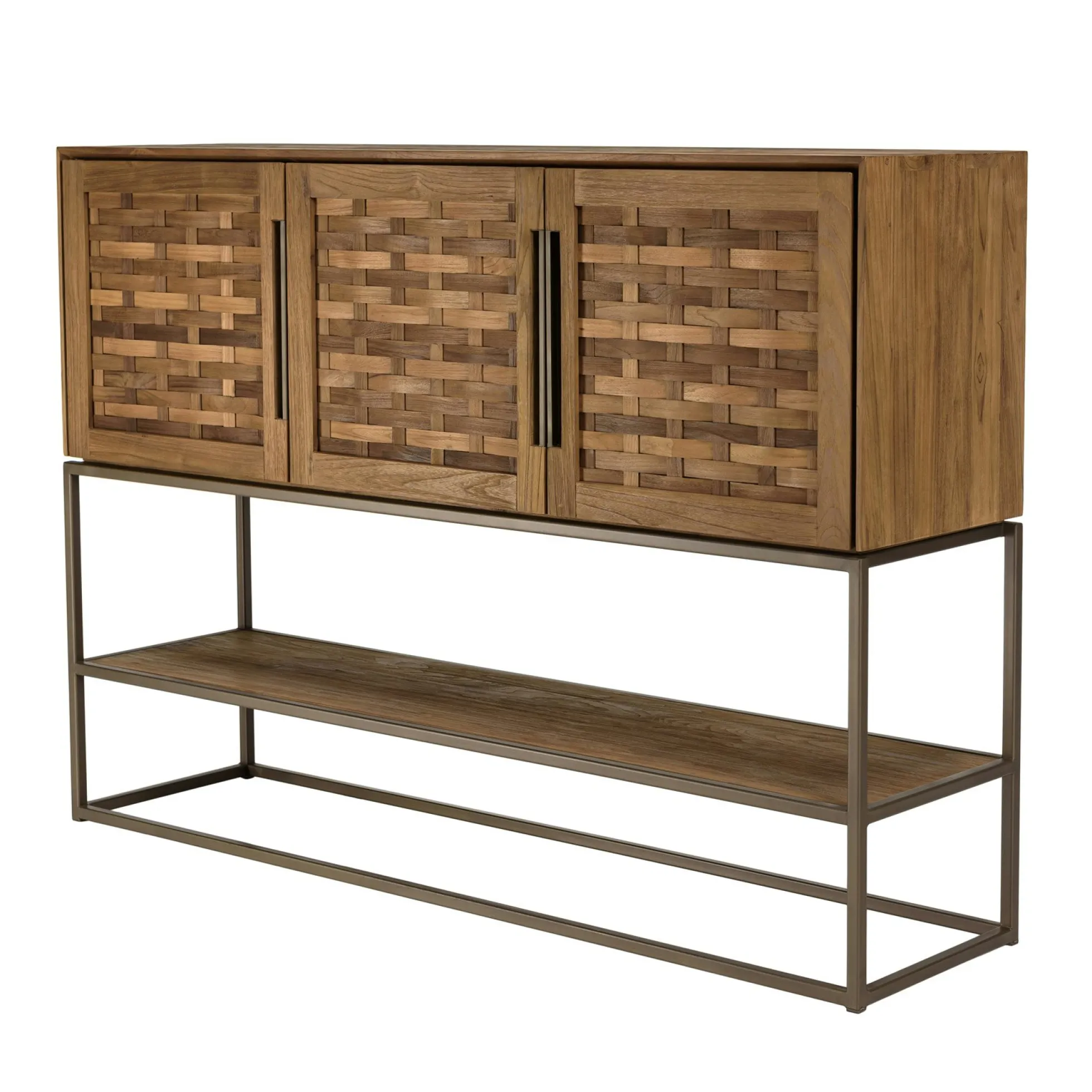 Buffet haut 155 cm 3 portes en teck recyclé sur pied SWING