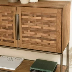 Buffet haut 155 cm 3 portes en teck recyclé sur pied SWING