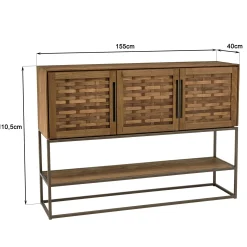 Buffet haut 155 cm 3 portes en teck recyclé sur pied SWING