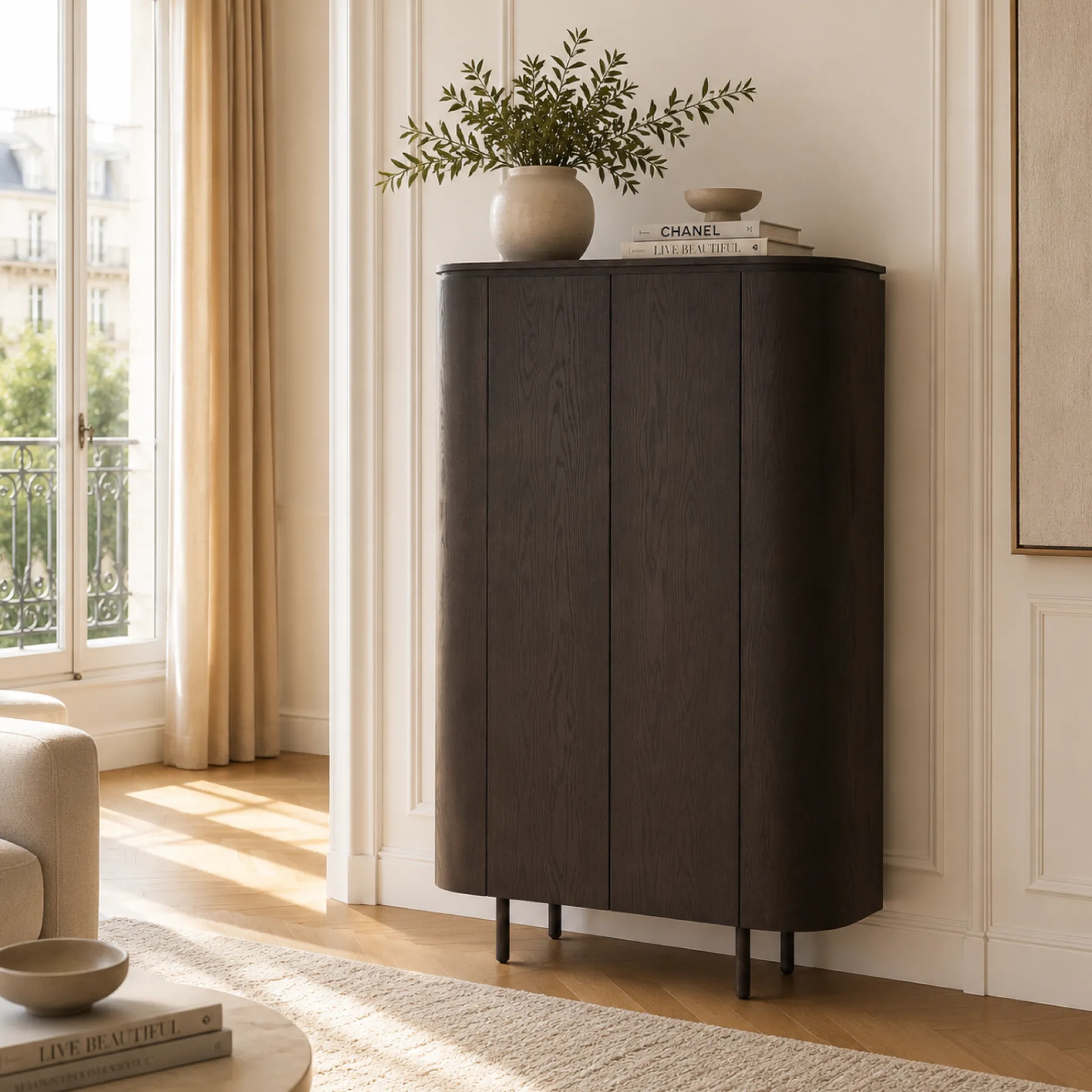 Buffet haut design en chêne brun 2 portes LOREN