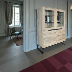 Buffet haut en chêne massif blanc éclairage led PALERME