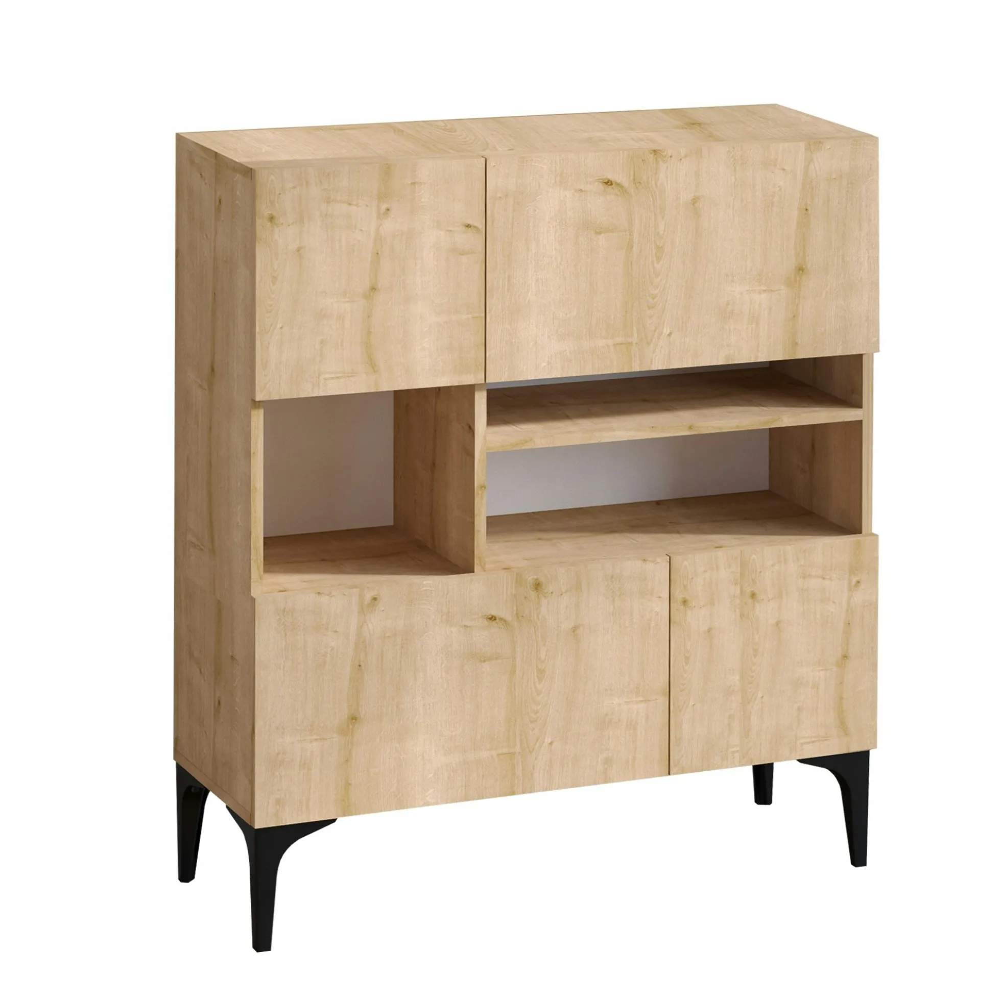 Buffet haut moderne effet chêne - 3 niches centrales JENA