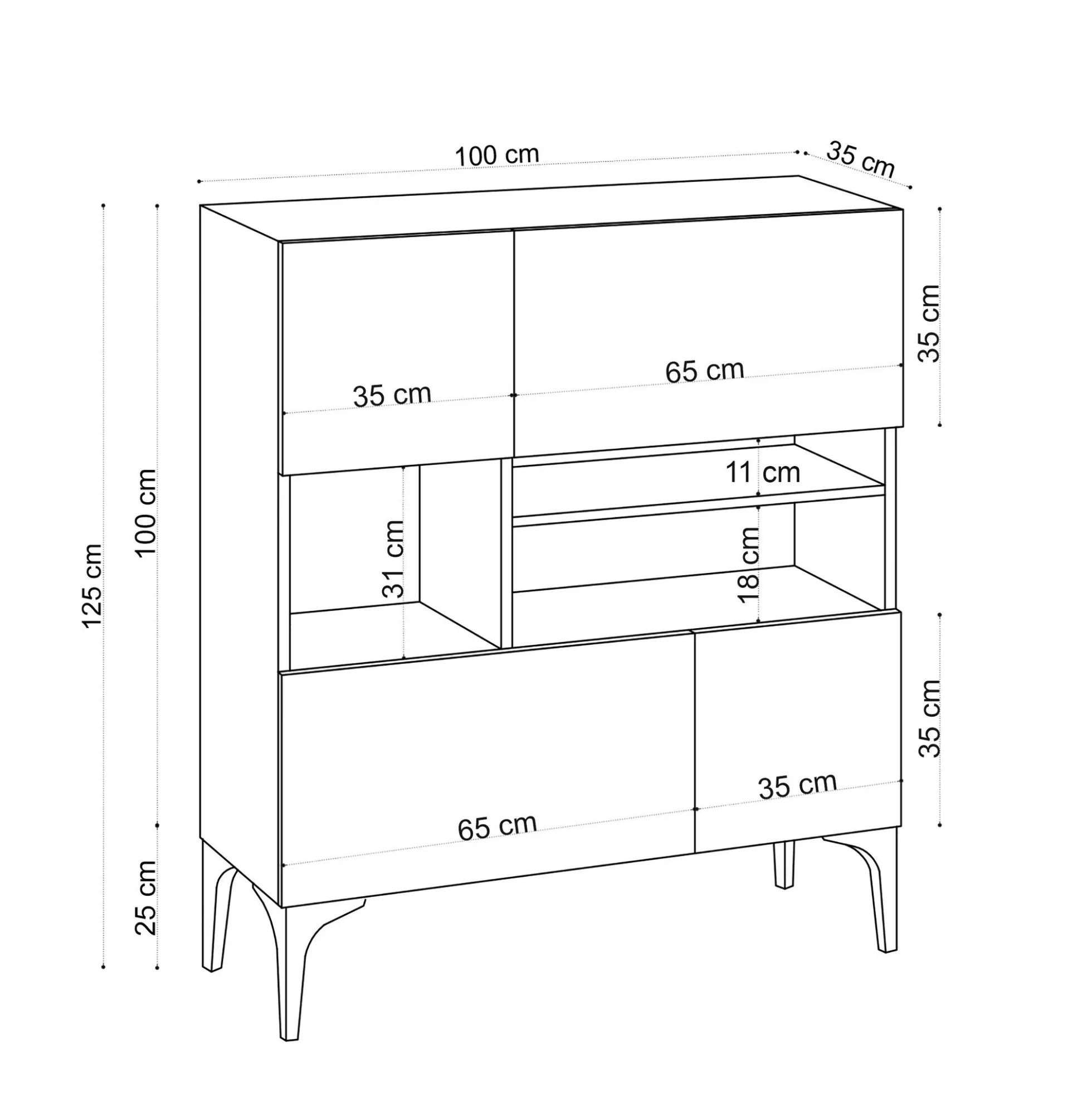 Buffet haut moderne effet chêne - 3 niches centrales JENA