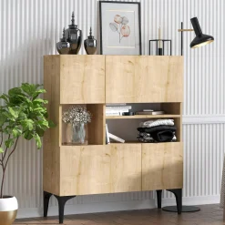Buffet haut moderne effet chêne - 3 niches centrales JENA