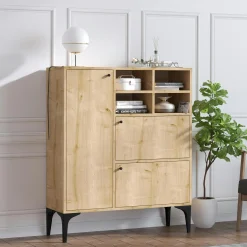 Buffet haut moderne effet chêne - 4 niches JENA