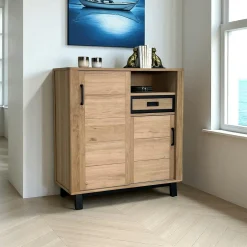 Buffet haut moderne en bois clair - 2 portes, 1 niche GRADO