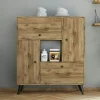 Buffet haut moderne 4 portes niche centrale, effet noyer JENA