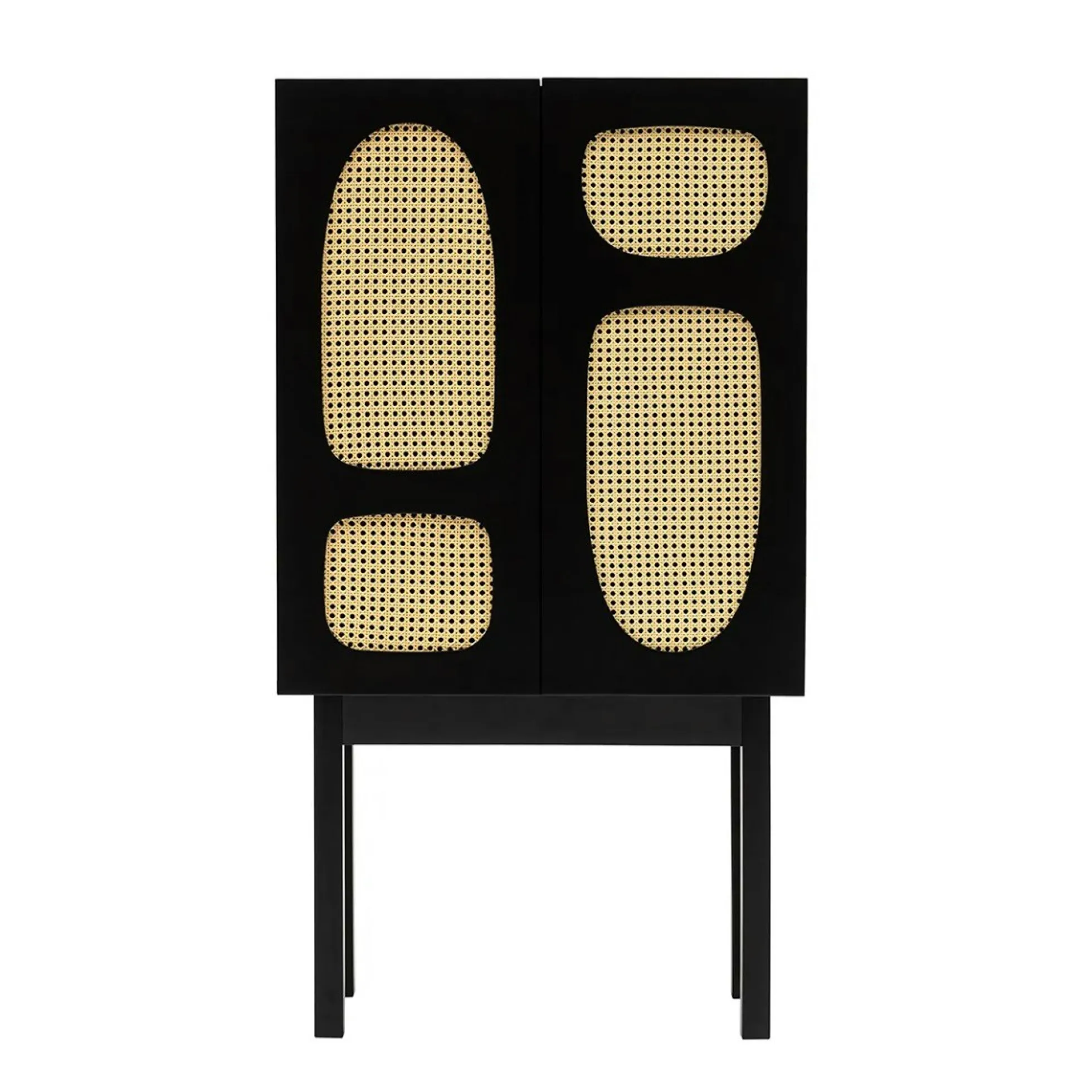 Buffet haut noir 2 portes à cannage organique VAREN