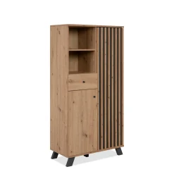 Buffet haut 1 porte noire rainurée 80 cm ALVA