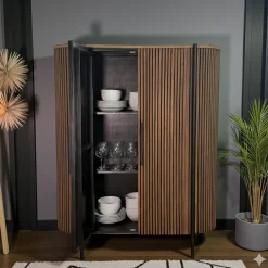 Buffet haut 2 portes côtés arrondis bois naturel TRANI