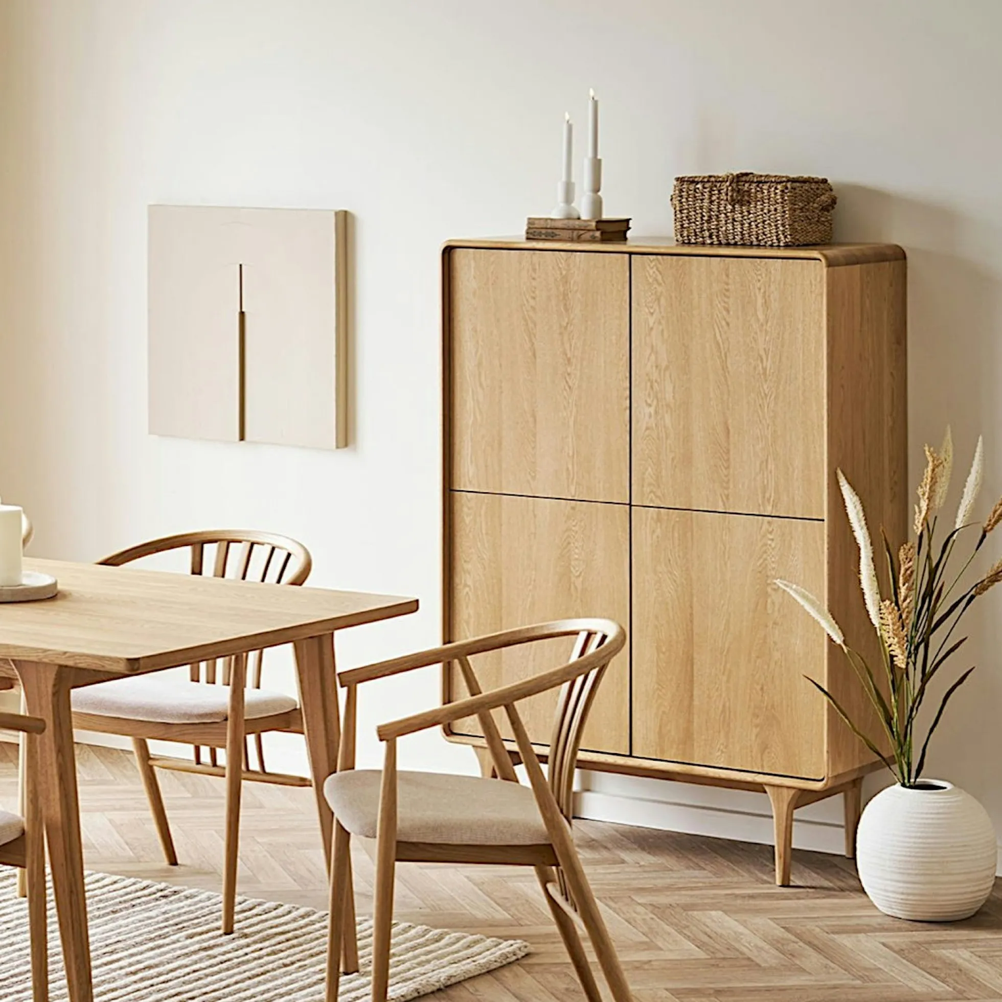 Buffet haut 4 portes en placage chêne clair TARAZ