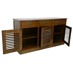 Buffet Hévéa 3 portes persiennes, 3 tiroirs, 150x45x80cm MAORI