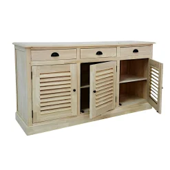 Buffet Hévéa 3 portes persiennes, 3 tiroirs, 150x45x80cm MAORI