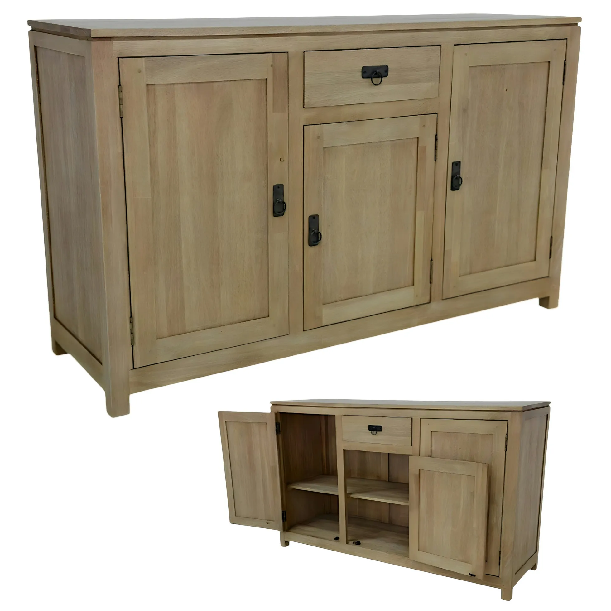 Buffet Hévéa 3 portes, 1 tiroir, 140x45x85cm HELENA