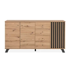 Buffet long moderne 1 porte noire rainurée 160 cm ALVA