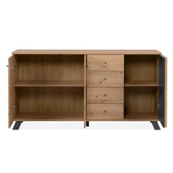 Buffet long moderne 1 porte noire rainurée 160 cm ALVA