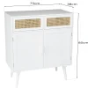 Buffet moderne bois blanc 2 portes 2 tiroirs rotin CALVIA