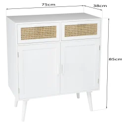 Buffet moderne bois blanc 2 portes 2 tiroirs rotin CALVIA