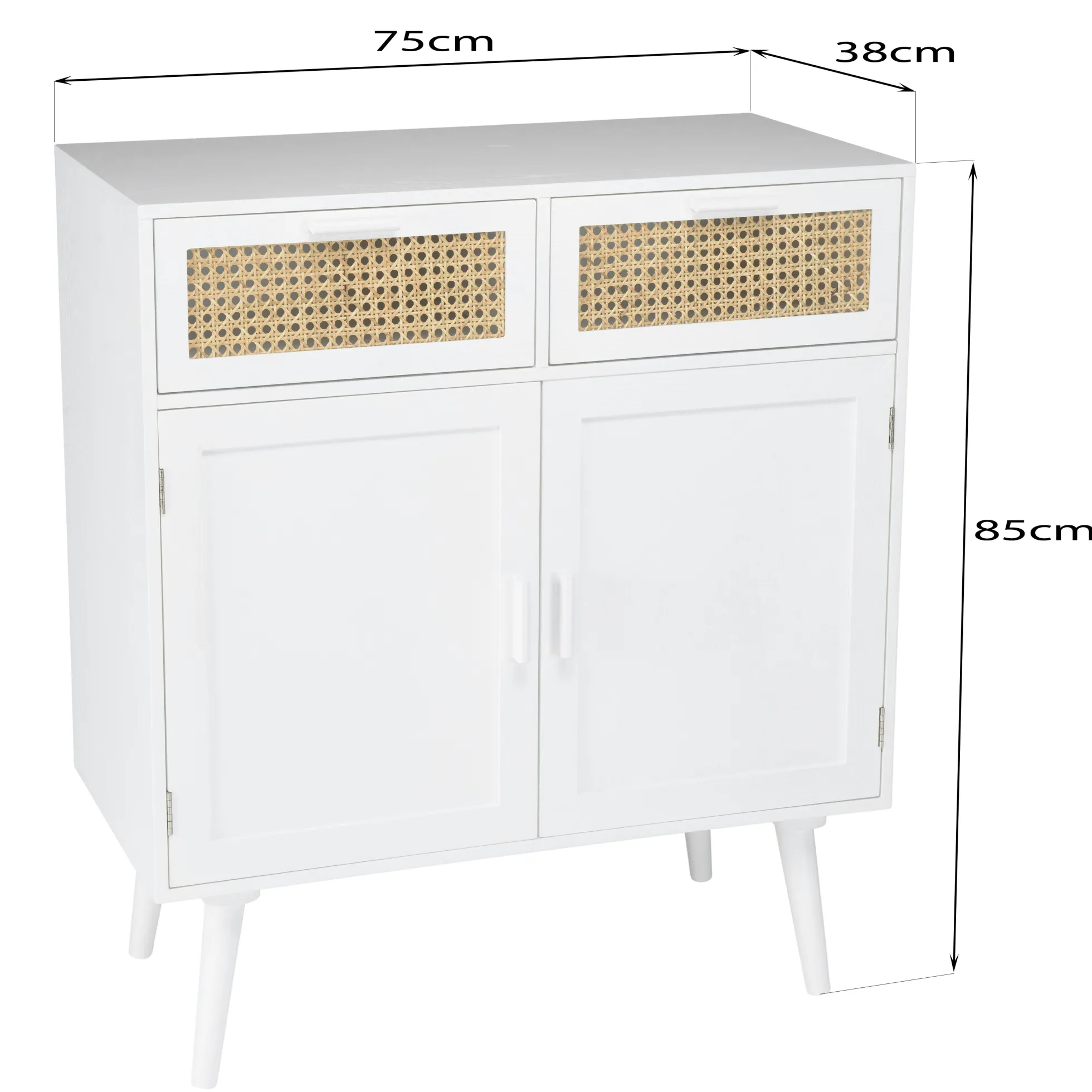 Buffet moderne bois blanc 2 portes 2 tiroirs rotin CALVIA