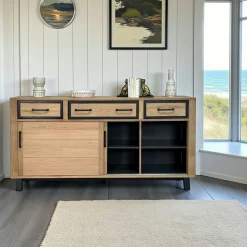 Buffet moderne bois clair - 2 portes, 3 tiroirs GRADO