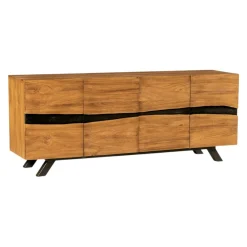 Buffet moderne bois recyclé teck laque noire 200 cm BARBADE