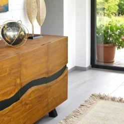 Buffet moderne bois recyclé teck laque noire 200 cm BARBADE