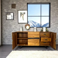 Buffet moderne bois recyclé teck laque noire BARBADE