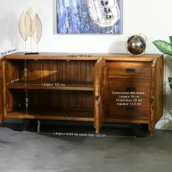 Buffet moderne bois recyclé teck laque noire BARBADE