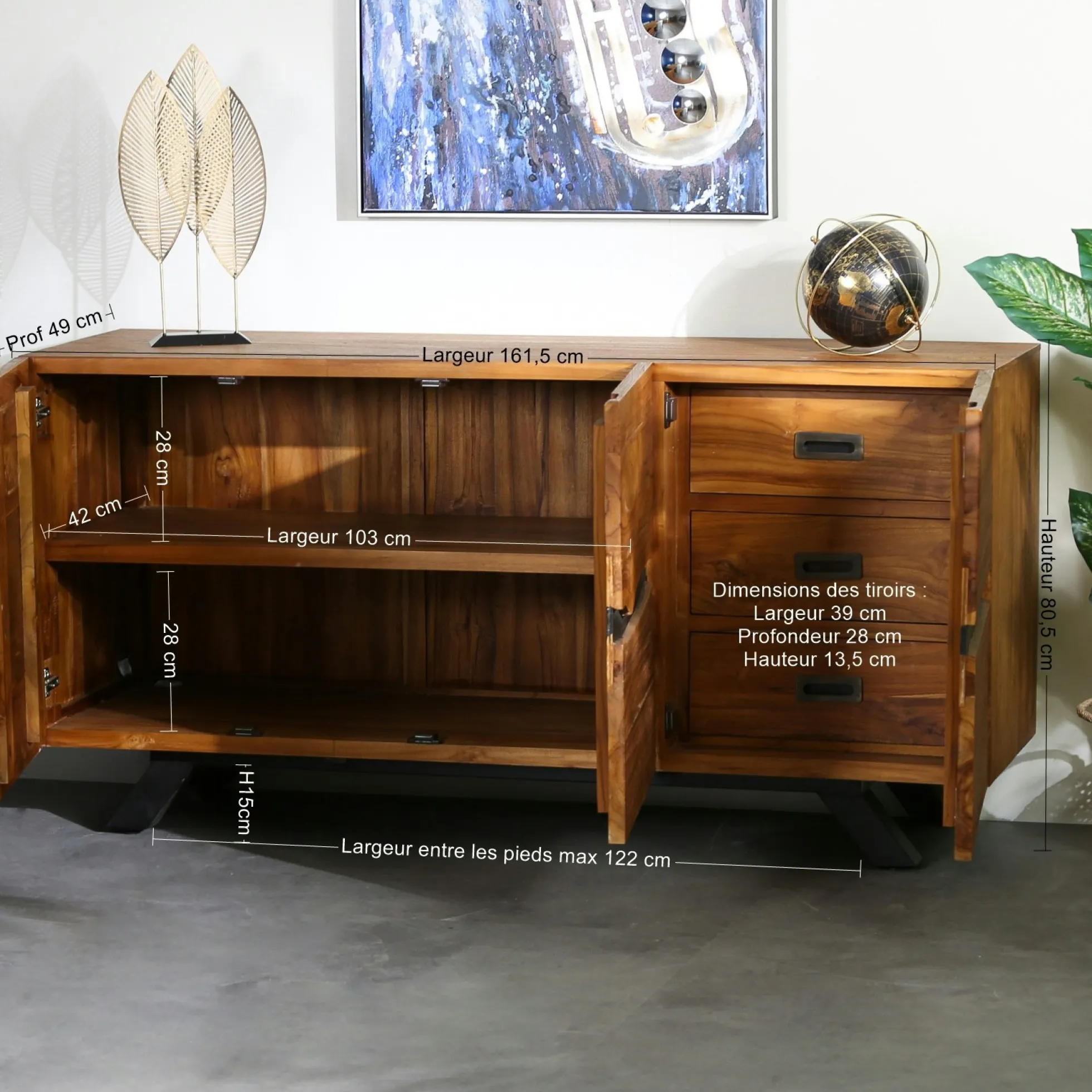 Buffet moderne bois recyclé teck laque noire BARBADE