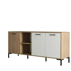 Buffet moderne effet bois et blanc, niches ouvertes JENA