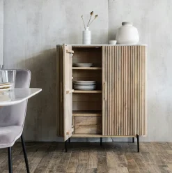Buffet moderne haut en marbre et bois MASSA
