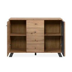 Buffet moderne 1 porte noire rainurée 4 tiroirs ALVA