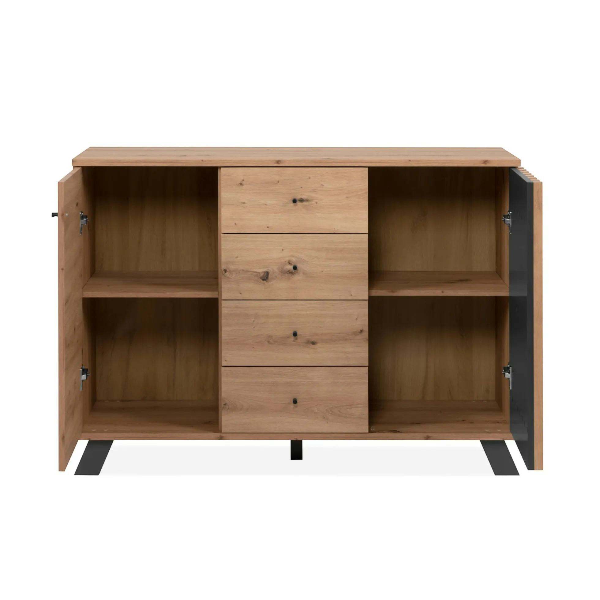 Buffet moderne 1 porte noire rainurée 4 tiroirs ALVA