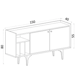 Buffet moderne 2 portes avec niches rangement - effet chêne JENA