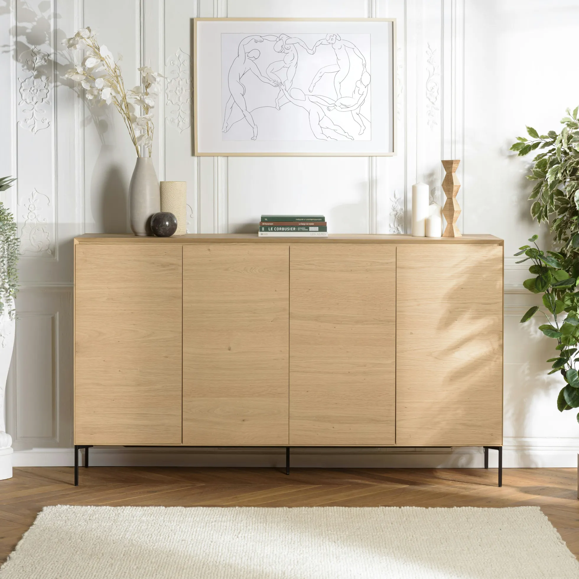 Buffet moderne 4 portes bois couleur naturelle MAYENCE