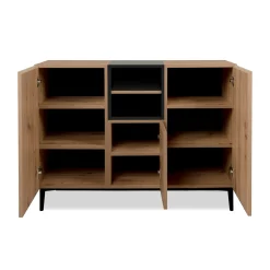 Buffet moderne 3 portes décor bois et noir ALVA