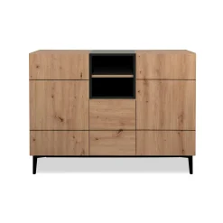 Buffet moderne 3 portes décor bois et noir ALVA
