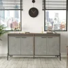 Buffet moderne 4 portes décor bois foncé, béton et gris JENA