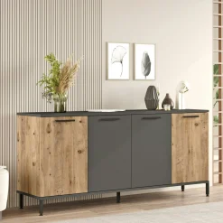 Buffet moderne 4 portes effet bois et anthracite JENA