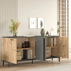 Buffet moderne 4 portes effet bois et anthracite JENA