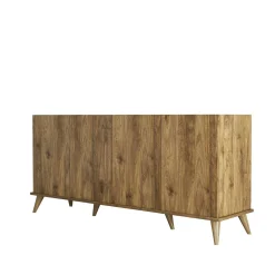 Buffet moderne 4 portes effet noyer, rebords hauts UMEA